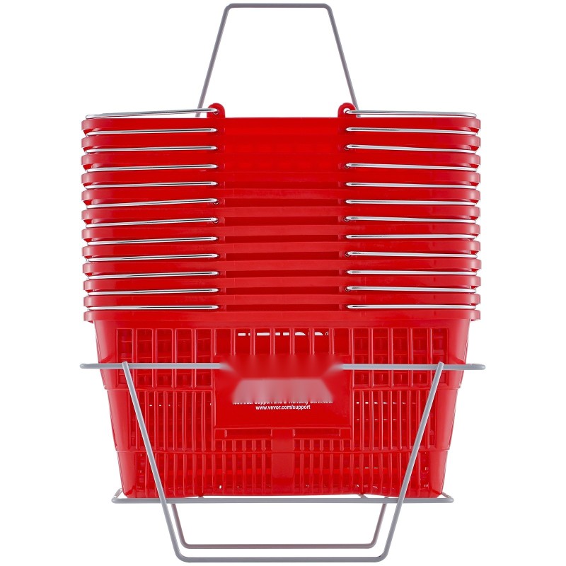 Muoviset ostoskorit 12 kpl 21 litraa metallikahvalla ja telineellä myymäläkäyttöön