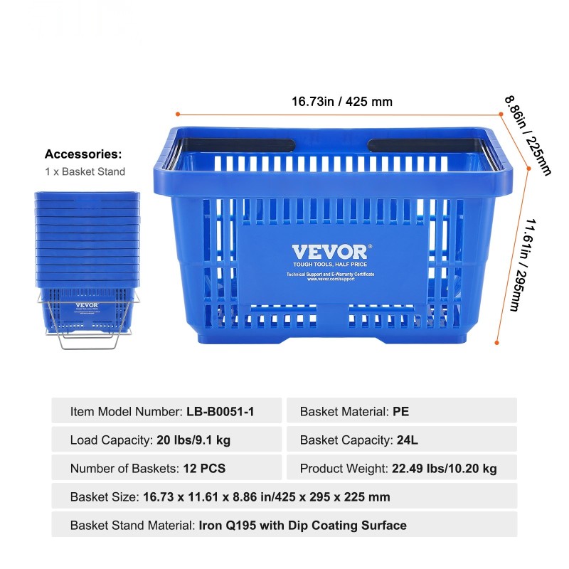 Ostoskorisetti 12 koria 24 l PE-muovi sininen pinottava teline myymäläkäyttöön