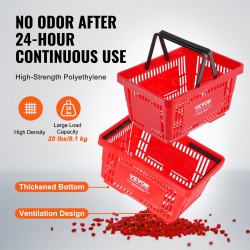 Ostoskorit 12 kappaletta 24 l polyeteenimuovi ergonominen kahva metallinen teline punainen