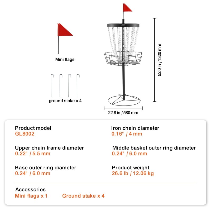 Frisbeegolfkori pinnoitettua terästä 24 galvanoitua ketjua sisä ja ulkokäyttöön