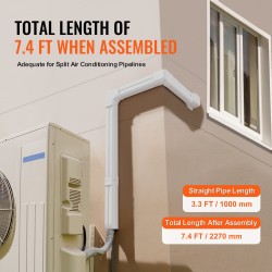 Putkisuoja PVC-PE-muovia 2270 mm 75x60 mm ilmastoinnille ja lämpöpumpuille valkoinen