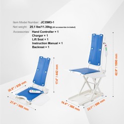 Kylpyammeen sähköinen nostin vedenpitävä muovi istuinkorkeus 77–507 mm 140,6 kg 45° selkänoja