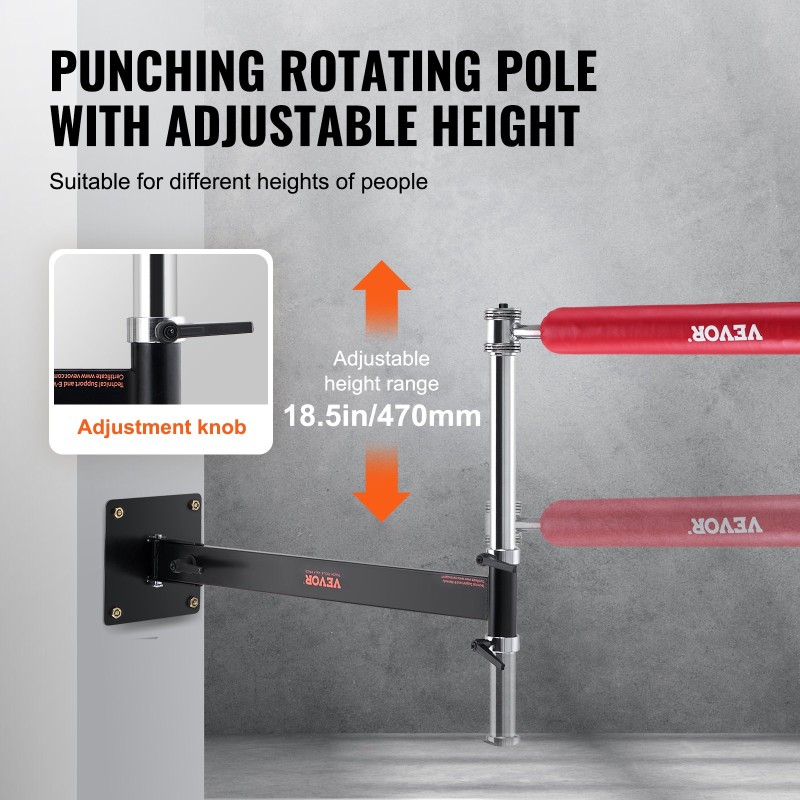Seinään kiinnitettävä nyrkkeilytanko hiiliteräsrunko PVC-nahkainen säkki 360-asteinen korkeussäädettävä