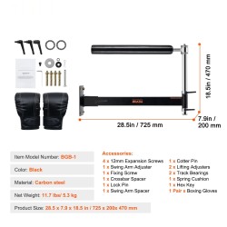 Seinään asennettava nyrkkeilytanko 360 asteen pyörivä hiiliteräsrunko korkeussäädettävä musta