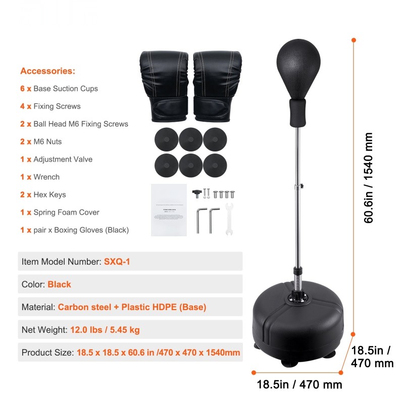 Vapaasti seisova korkeussäädettävä refleksinyrkkeilypussi hiiliteräsrunko sisältää nyrkkeilyhanskat musta