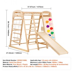 Sisäleikkiteline massiivimännystä ja muovista seitsemänosainen leikkikokonaisuus keinu liukumäki apinapuutangot