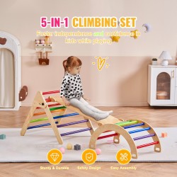 Pikler-kolmio mäntypuusta 1–3-vuotiaille sisäkiipeilysetti viisi leikkitapaa värikkäillä tangoilla rampilla ja kaarella