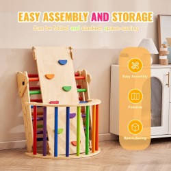 Pikler-kolmio mäntypuusta 1–3-vuotiaille sisäkiipeilysetti viisi leikkitapaa värikkäillä tangoilla rampilla ja kaarella