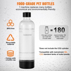 Hiilihapotuslaite ABS-runko BPA-vapaa 1 l PET-pullo sähkötön kotikäyttöön yhteensopiva 60 l hiilidioksidisylintereille