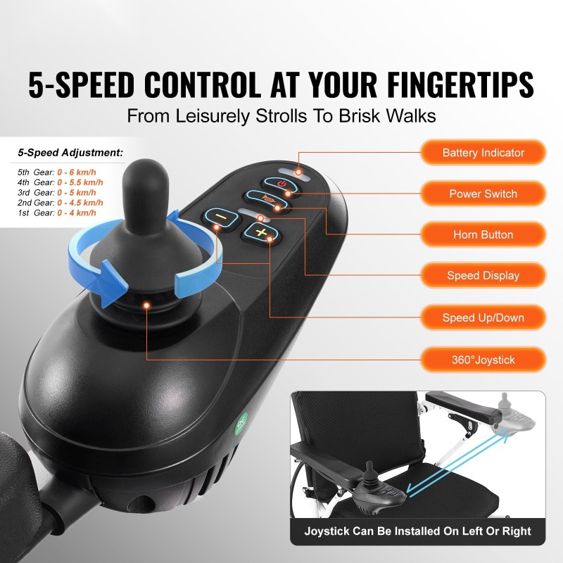 Sähköpyörätuoli alumiiniseosrunko yhden painikkeen taittotoiminto 50,8 cm istuinleveys 136 kg kantavuus