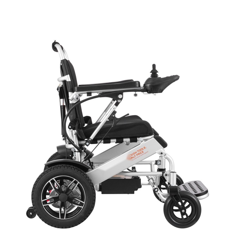 Sähköpyörätuoli taittuva alumiiniseosrunko 136 kg kantavuus säädettävä selkänoja 20 km toimintamatka