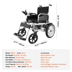 Sähköinen taittuva pyörätuoli hiiliteräs kantavuus 120 kg iskunvaimennetut renkaat säädettävä selkänoja
