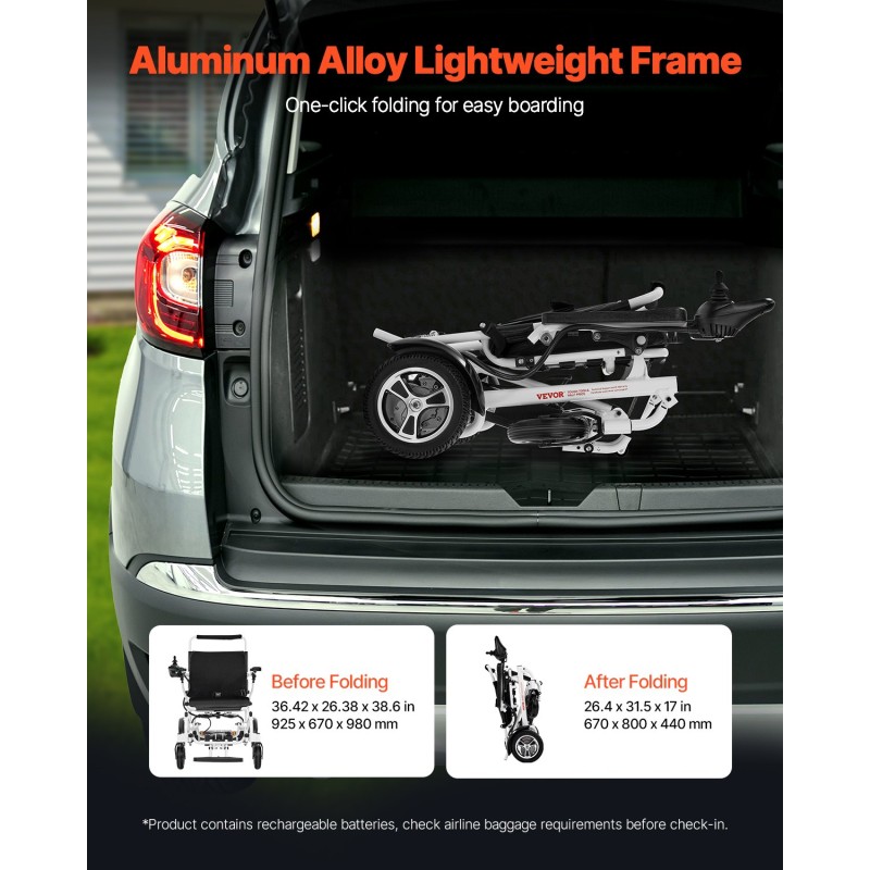 Sähköpyörätuoli alumiiniseosrunko taitettava kevyt 136 kg kantavuus 53 cm istuinleveys aikuisille