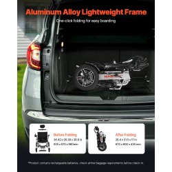 Sähköpyörätuoli alumiiniseos kokoon taitettava 53 senttimetriä leveä istuin säädettävä selkänoja 136 kilogrammaa