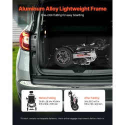 Sähköpyörätuoli alumiinirunkoinen 136 kg kantavuus kokoontaittuva säädettävä selkänoja toimintasäde 21 km