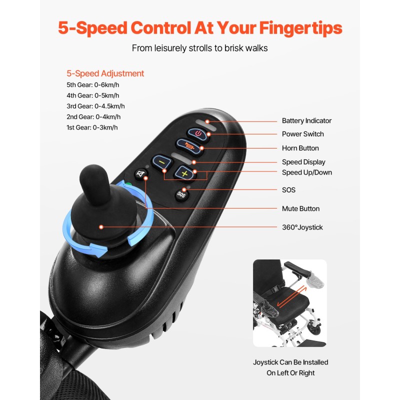 Sähköpyörätuoli alumiiniseosrunko taittuva kevyt 136 kg kantavuus 21 km ajomatka