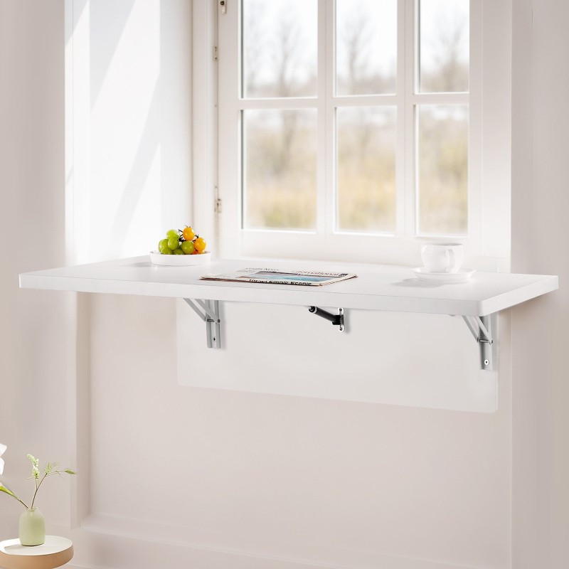 Seinään kiinnitettävä lastulevyinen taittopöytä 1000 x 500 mm rautakannattimilla valkoinen 50 kg