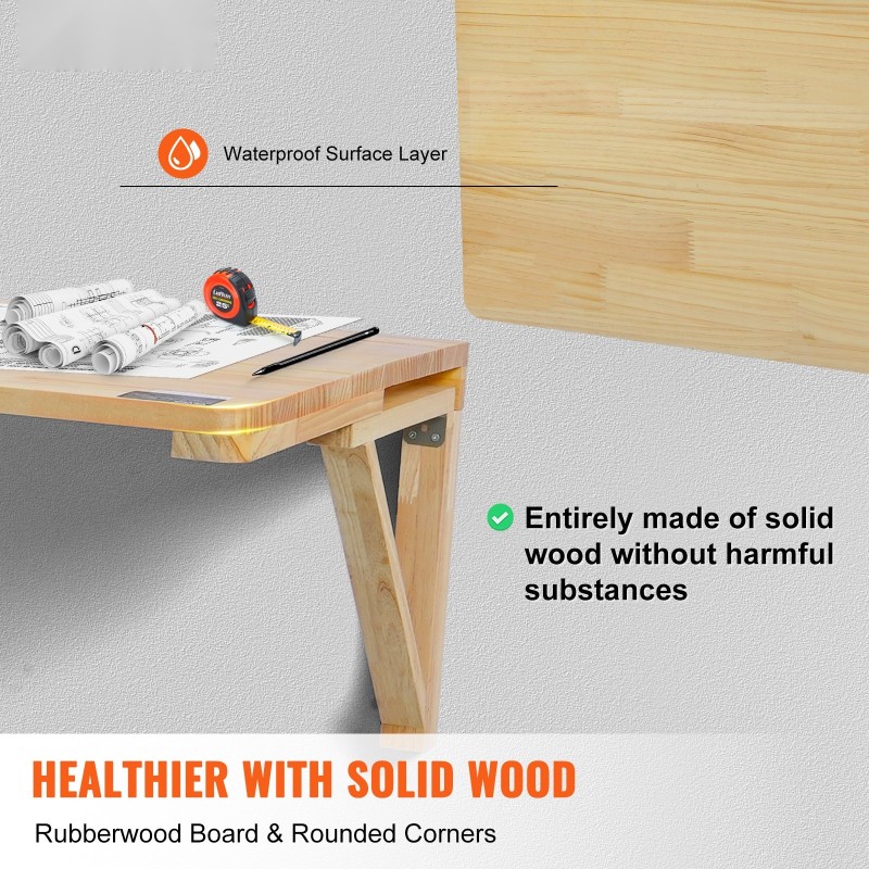 Seinäkiinnitteinen taittopöytä mäntypuinen pöytälevy 800 x 600 mm rautaisella kannattimella pieniin tiloihin