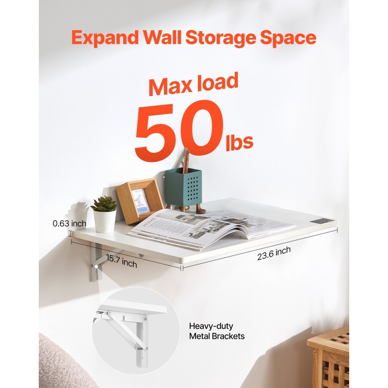 Seinään kiinnitettävä taittopöytä lastulevy 600 x 400 mm kantaa 23 kg