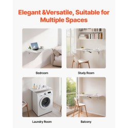 Seinään kiinnitettävä taittopöytä lastulevy valkoinen 1200 x 500 mm kuormankesto 91 kg