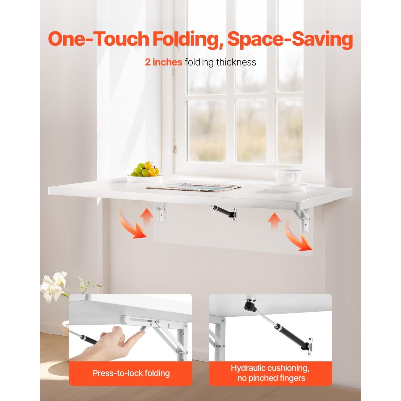 Seinään kiinnitettävä taittopöytä lastulevy 900 x 500 mm rautainen kannatin valkoinen