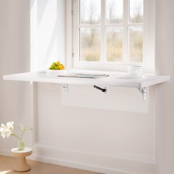 Seinään kiinnitettävä taittopöytä lastulevy 900 x 500 mm rautainen kannatin valkoinen