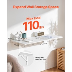 Seinään kiinnitettävä lastulevyinen taittopöytä 110 x 46 cm rautakiinnikkeillä