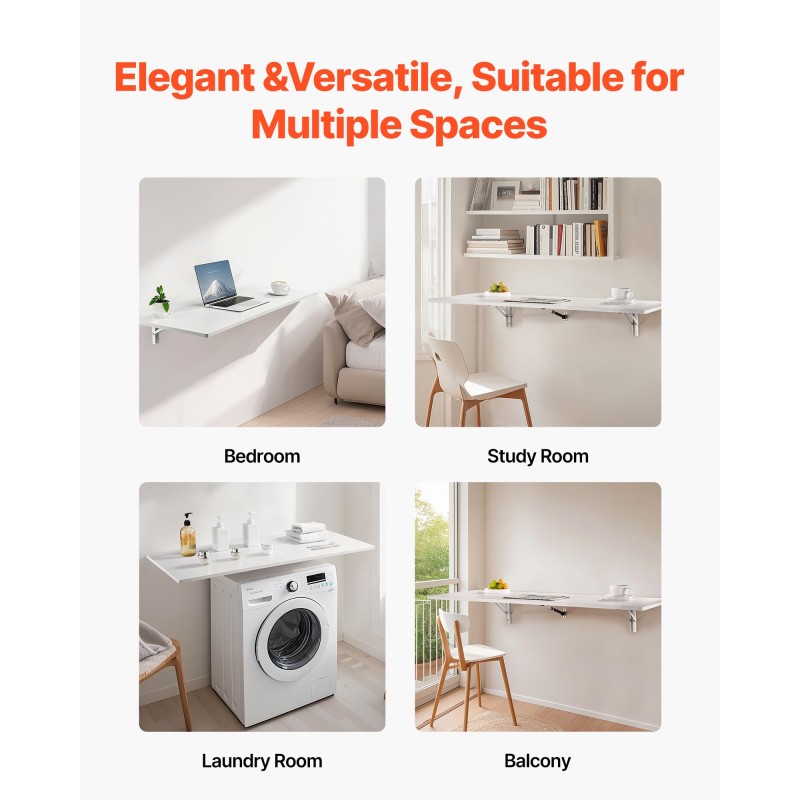 Seinään kiinnitettävä lastulevyinen taittopöytä 110 x 46 cm rautakiinnikkeillä