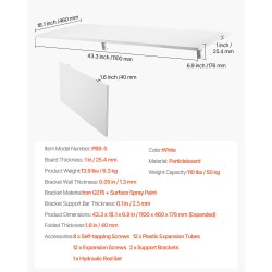 Seinään kiinnitettävä lastulevyinen taittopöytä 110 x 46 cm rautakiinnikkeillä