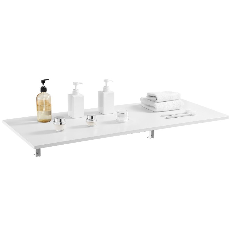 Seinään kiinnitettävä lastulevyinen taittopöytä 110 x 46 cm rautakiinnikkeillä