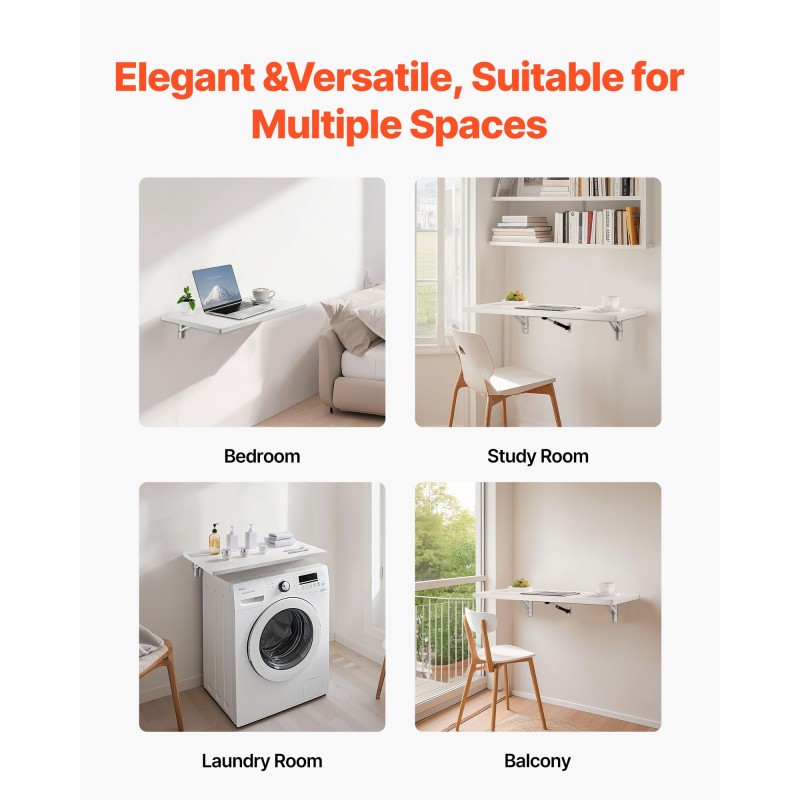 Seinäkiinnitettävä taittopöytä lastulevy 800 x 400 mm 50 kg kantavuus kotitoimistoon