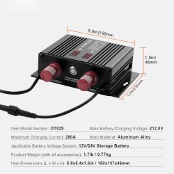 Akun erottaja 250A 12V/24V alumiiniseos kaksoisakkujärjestelmiin kahdella LED-näytöllä