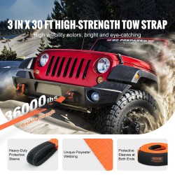 Raskaan käytön vetoliinasarja polyesteri 9,1 m 16329 kg murtolujuus suojahihat D-renkaat