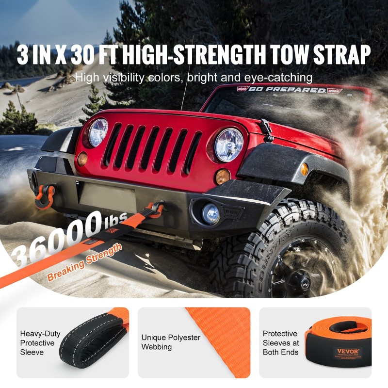 Raskaan käytön vetoliinasarja polyesteri 9,1 m 16329 kg murtolujuus suojahihat D-renkaat