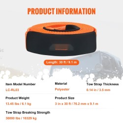 Polyesterinen vetoliina 7,6 cm leveä 9,1 m pitkä 16329 kg murtolujuus shakkelit