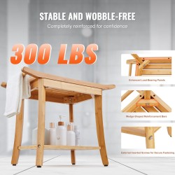 Suihkupenkki bambuinen vesitiivis säilytyshyllyllä säädettävät jalat 136 kg kantavuus