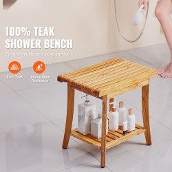 Teak-puinen suihkupenkki vedenkestävä säilytyshyllyllä 500x363x455 mm 180 kg kantavuus