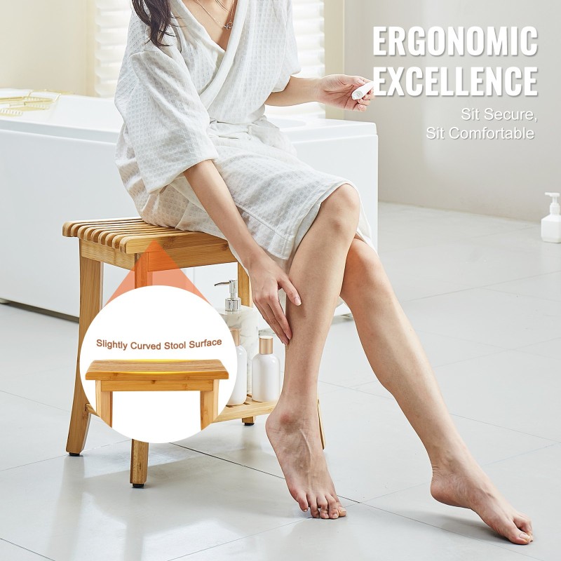 Bambuinen suihkupenkki 485 x 288 x 465 mm istuin ja alahylly