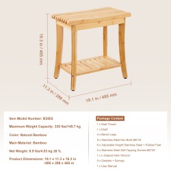 Bambuinen suihkupenkki 485 x 288 x 465 mm istuin ja alahylly
