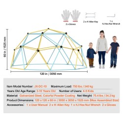Geometrinen kiipeilykupu galvanoitu teräs 305 cm 3–10-vuotiaille 4–5 lapselle ulkokäyttöön