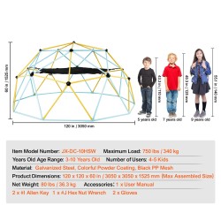 Kiipeilykupu teräsrunko 305 cm leveä keinu riippumatto 3–10-vuotiaille 4–5 lapselle