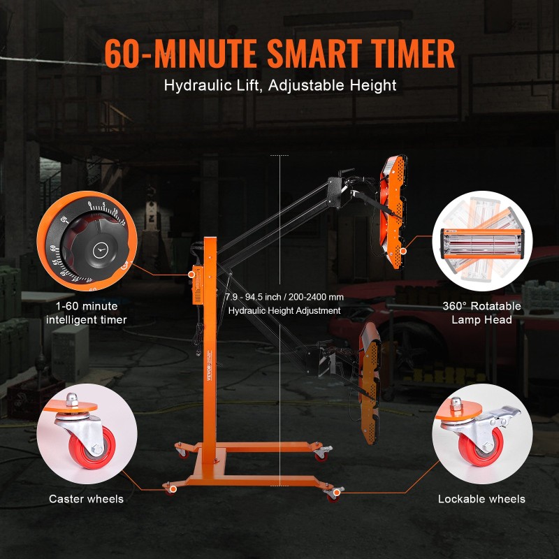 Infrapunakuivauslamppu 3300 wattia ajastin 1–60 minuuttia säädettävä korkeus 200–2400 millimetriä jalustalla