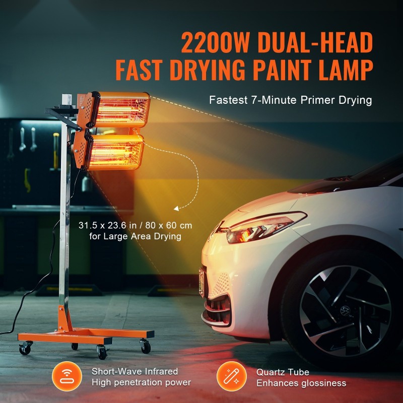 Infrapunakuivauslamppu 2200W ajastin 1–60 min säädettävä korkeus liikuteltava jalusta pyörillä