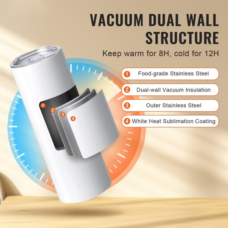 Kaksiseinäiset sublimaatiomukit ruostumatonta terästä 591,5 ml 24 kappaletta lämpösiirtoon