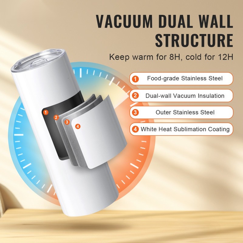 Suorat sublimaatiomukit elintarvikelaatuinen ruostumaton teräs 887 ml 8 kpl kaksoisseinäiset