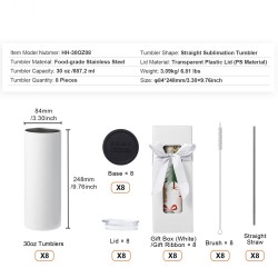 Suorat sublimaatiomukit elintarvikelaatuinen ruostumaton teräs 887 ml 8 kpl kaksoisseinäiset