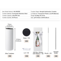 Suorat sublimaatiomukit 591 ml elintarvikelaatuisesta ruostumattomasta teräksestä 50 kpl