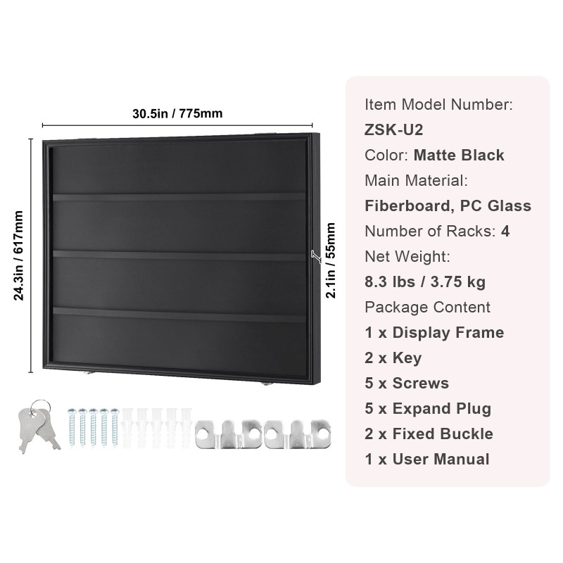 Korttikehys seinälle kuitulevy PC-lasi 98 % UV-suoja 36 kortille