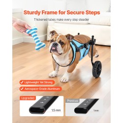 Koiran säädettävä pyörätuoli alumiinirungolla takajaloille iskunvaimentavilla pyörillä enintään viisitoista kilogrammaa