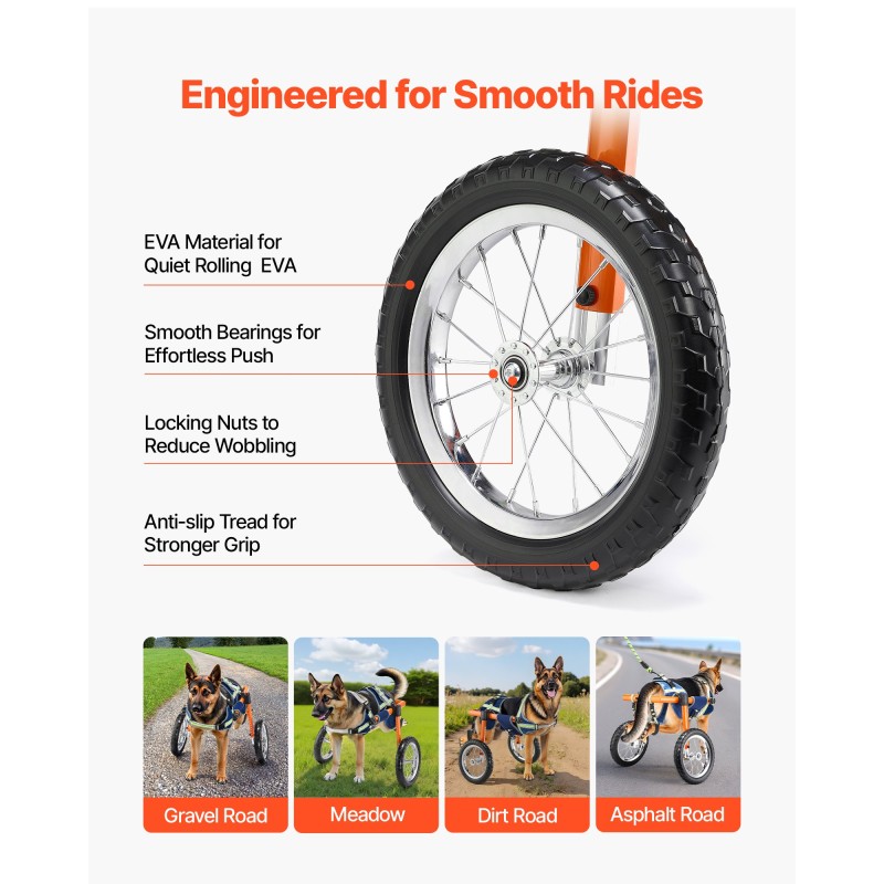 Koiran pyörätuoli takajaloille kevyt alumiinirunko 2 pyörää säädettävä 21,8–39,9 kg